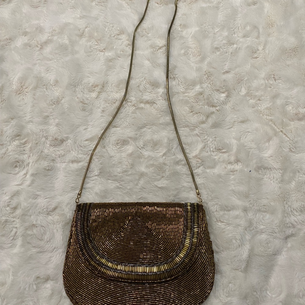 La Regale Bronze Beaded Crossbody Bag